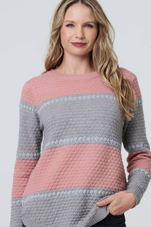 Pink | Striped Texture Slim Jumper