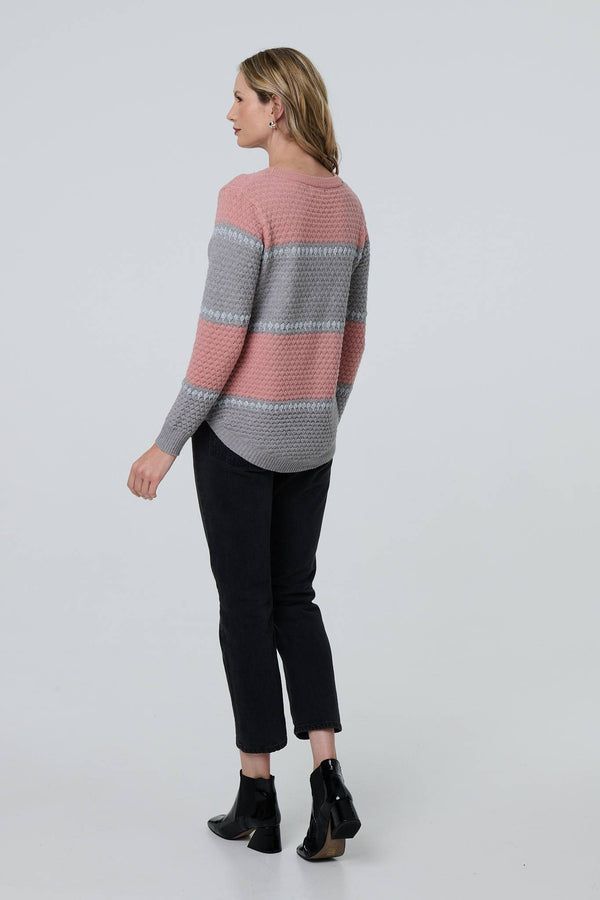 Pink | Striped Texture Slim Jumper