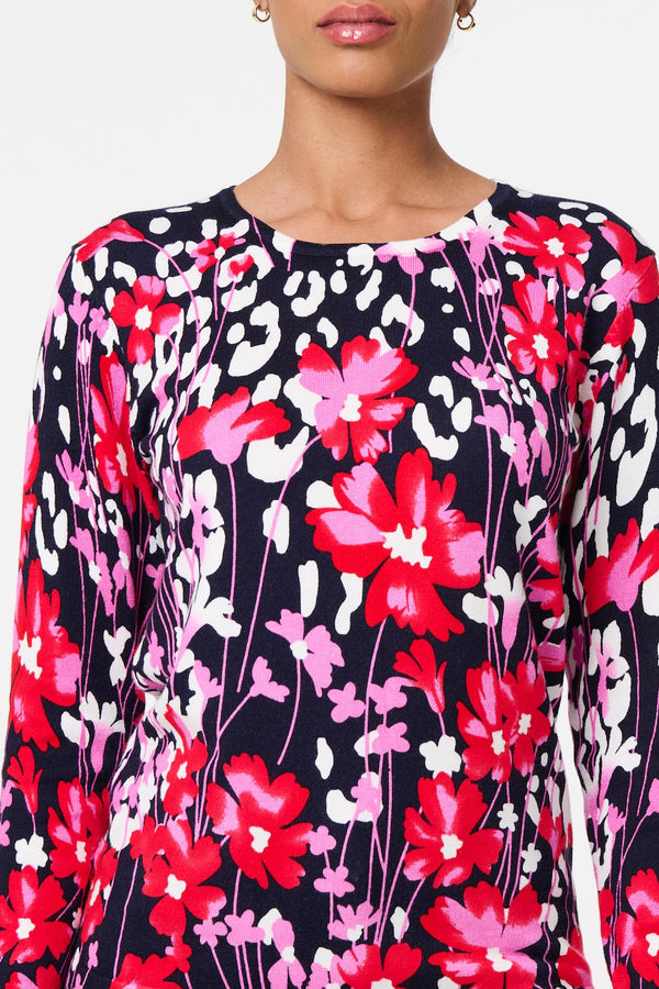 Navy | Floral Long Sleeve Scoop Neck Top