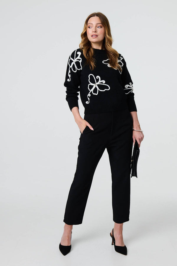 Black | Butterfly Print Embellished Jumper