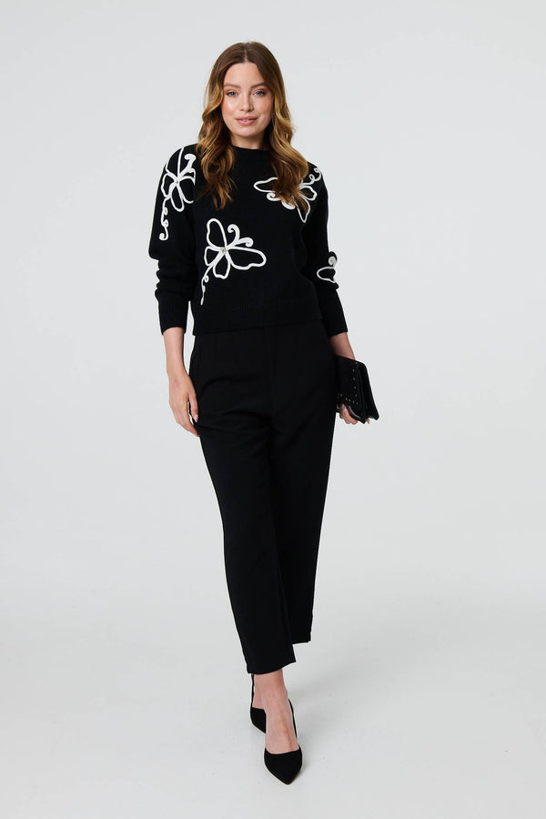Black | Butterfly Print Embellished Jumper