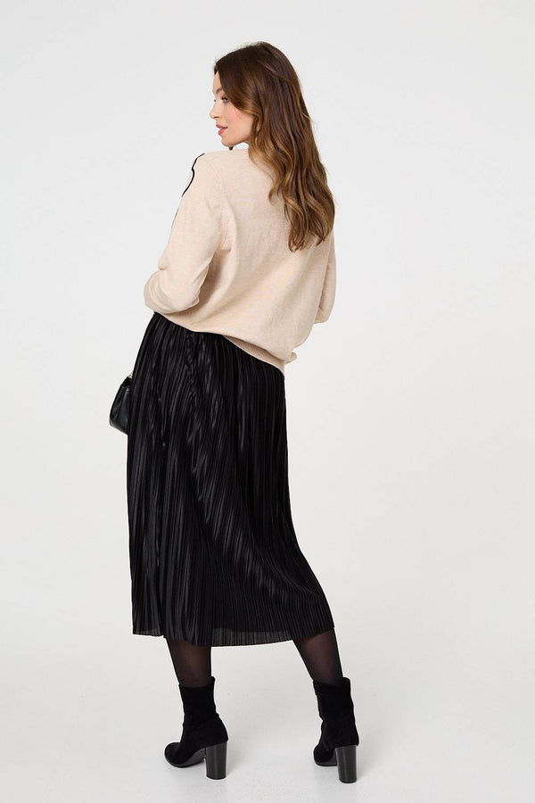 Beige | Floral Detail Long Sleeve Relaxed Jumper