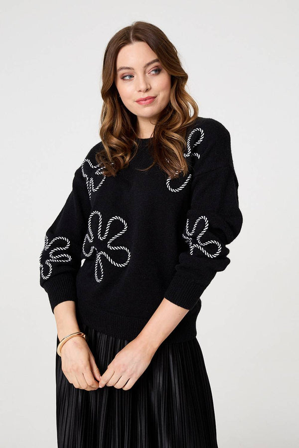 Black | Abstract Textured Long Sleeve Jumper