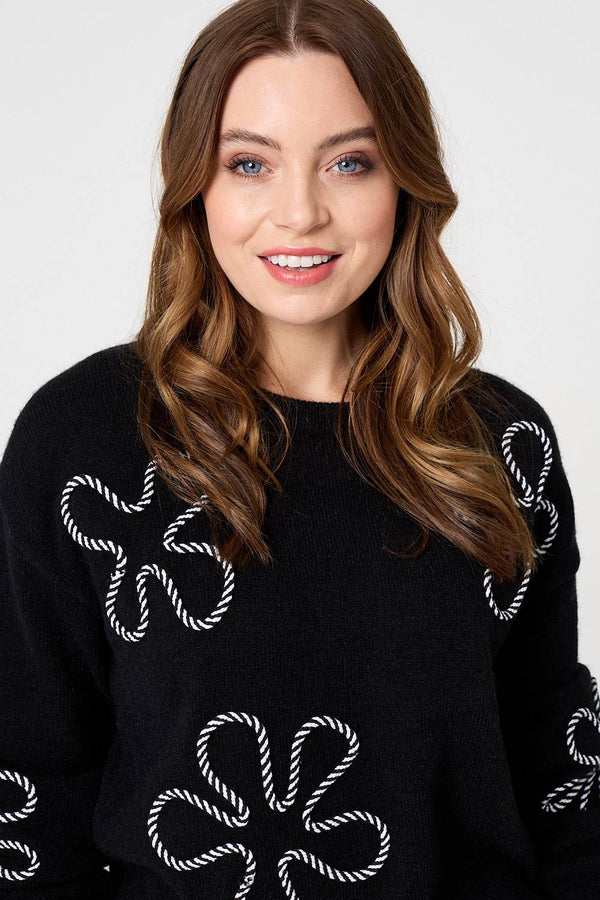 Black | Abstract Textured Long Sleeve Jumper