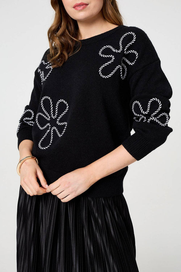 Black | Abstract Textured Long Sleeve Jumper