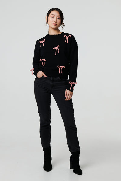 Bow Embellished Drop Shoulder Jumper Izabel London