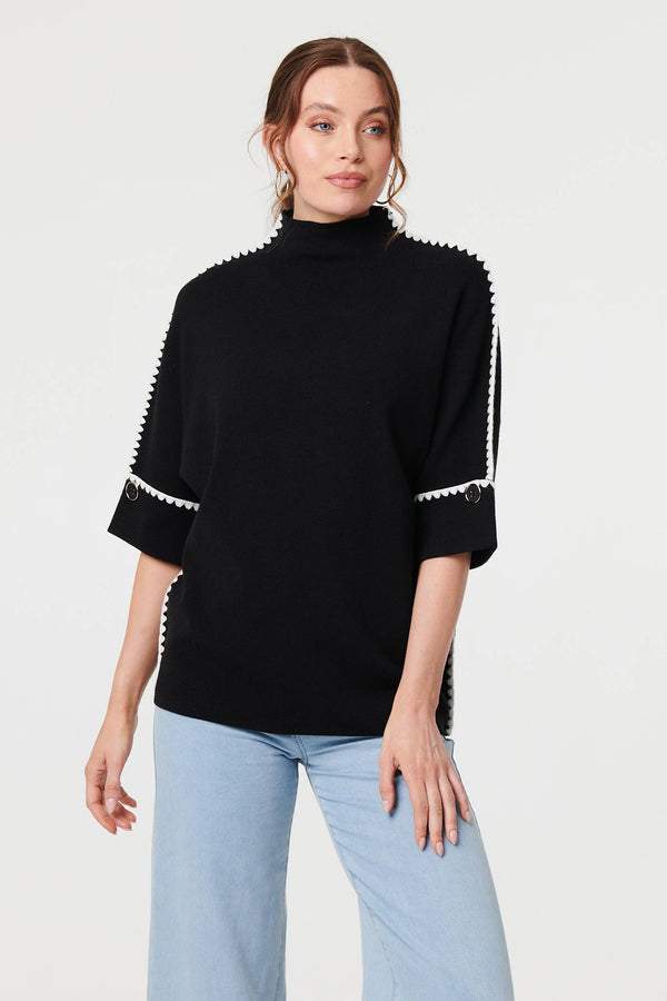 Black | Contrast Trim 3/4 Sleeve Jumper