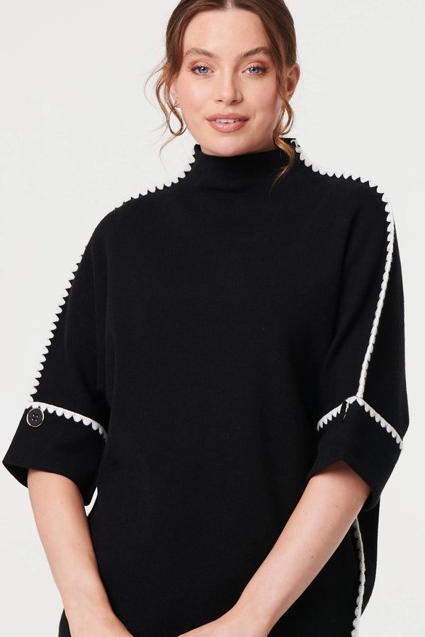 Black | Contrast Trim 3/4 Sleeve Jumper
