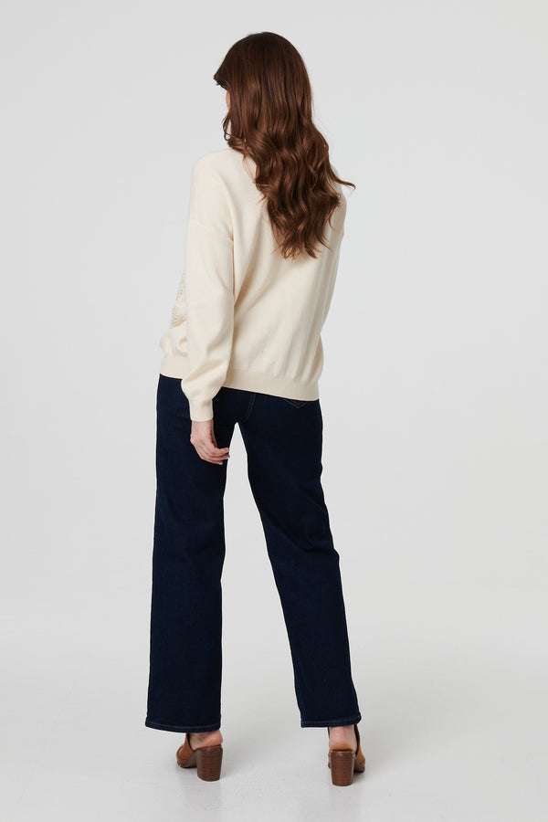 Ivory | Floral Embroidered Drop Shoulder Jumper