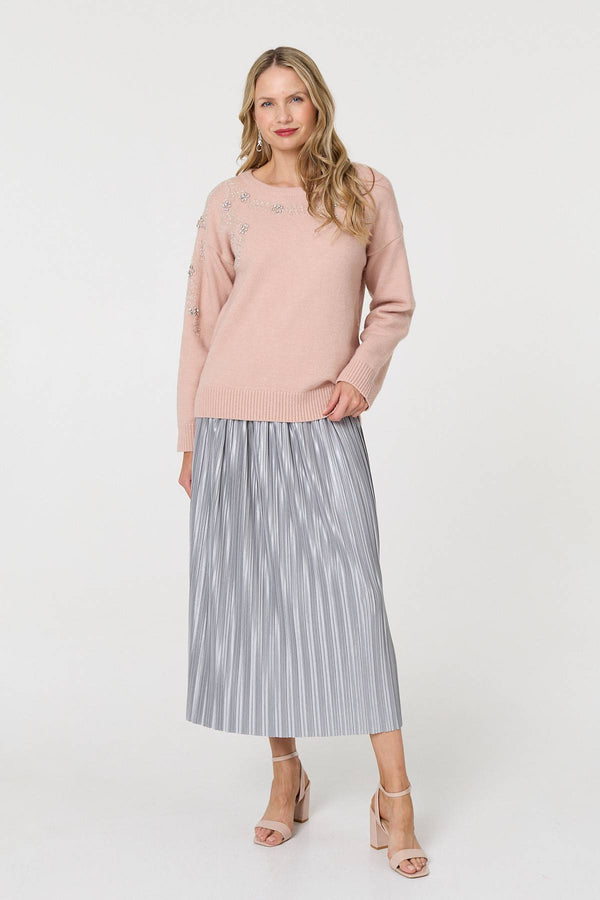Pink | Sparkly Floral Detail Relaxed Jumper