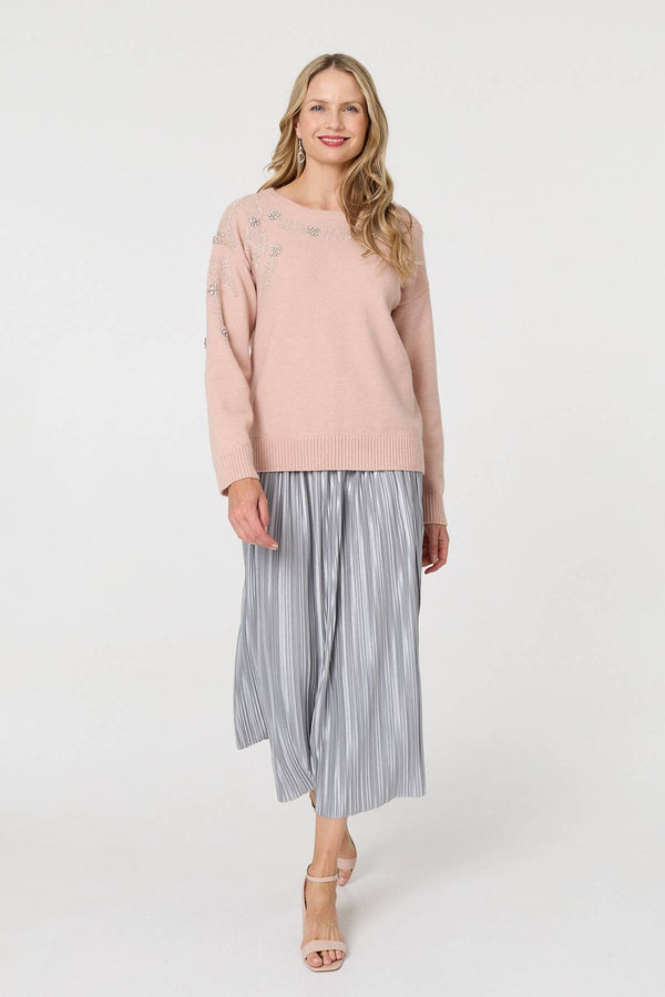 Pink | Sparkly Floral Detail Relaxed Jumper