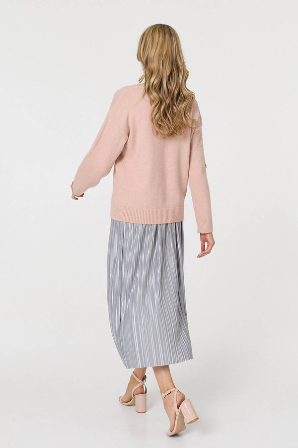 Pink | Sparkly Floral Detail Relaxed Jumper
