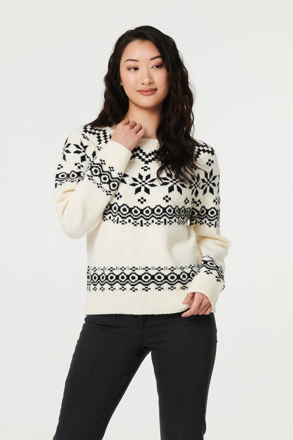 White | Fairisle Drop Shoulder Relaxed Jumper