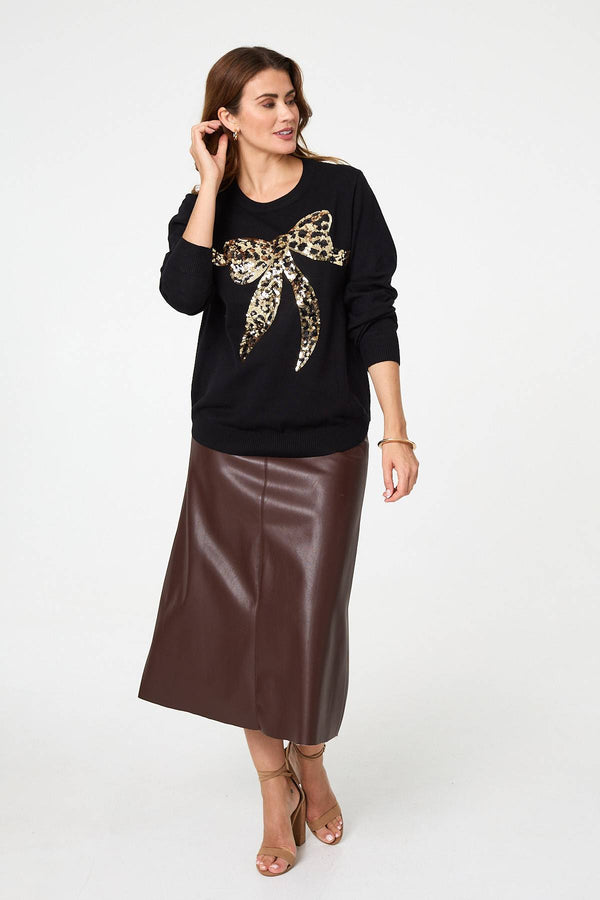 Black | Sparkly Bow Detail Long Sleeve Jumper