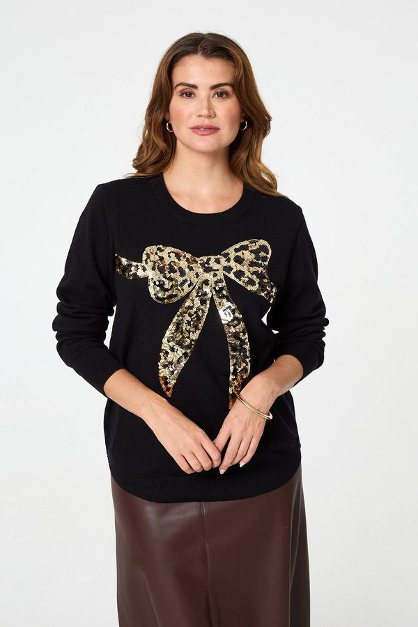 Black | Sparkly Bow Detail Long Sleeve Jumper