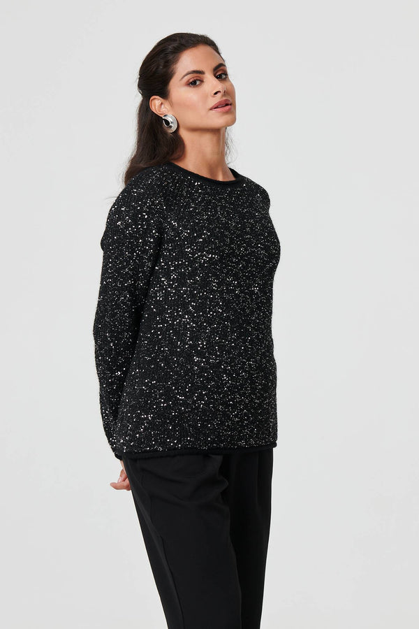 Black | Sparkly Embellished Slim Jumper