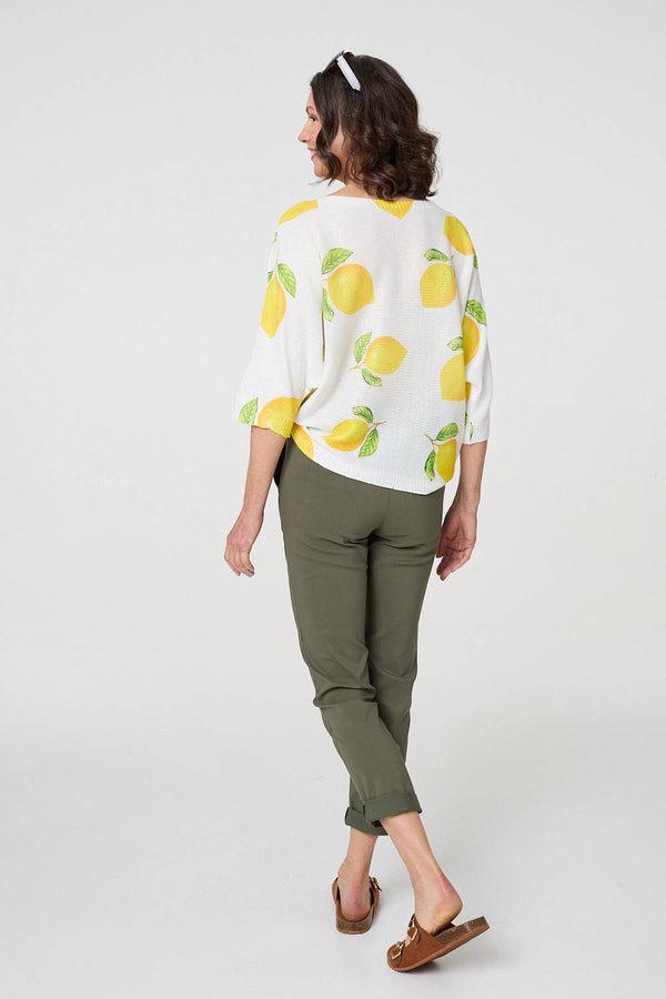 Yellow | Printed 3/4 Sleeve Knit Texture Top