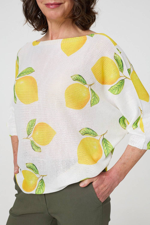 Yellow | Printed 3/4 Sleeve Knit Texture Top
