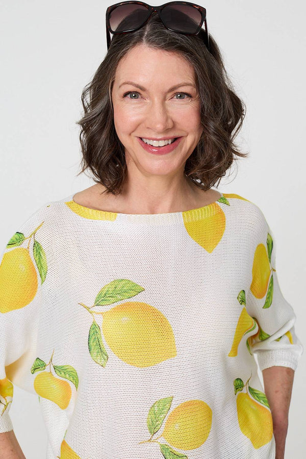 Yellow | Printed 3/4 Sleeve Knit Texture Top