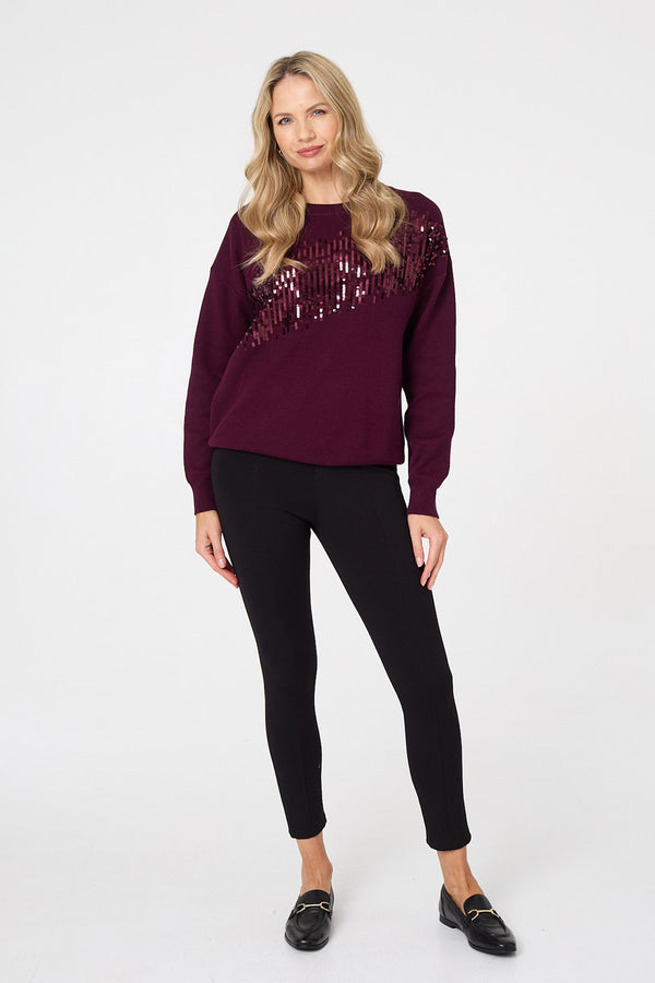 Red | Sequinned Detail Relaxed Jumper