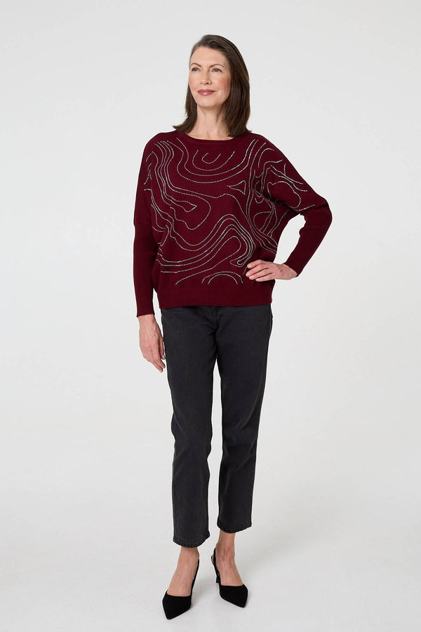 Red | Diamante Detail Batwing Sleeve Jumper