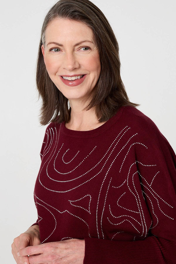 Red | Diamante Detail Batwing Sleeve Jumper