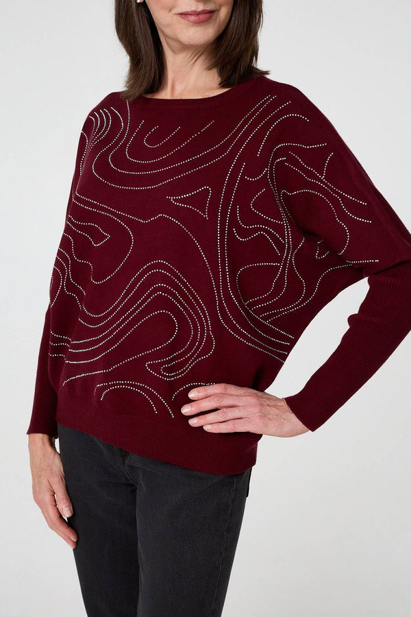 Red | Diamante Detail Batwing Sleeve Jumper