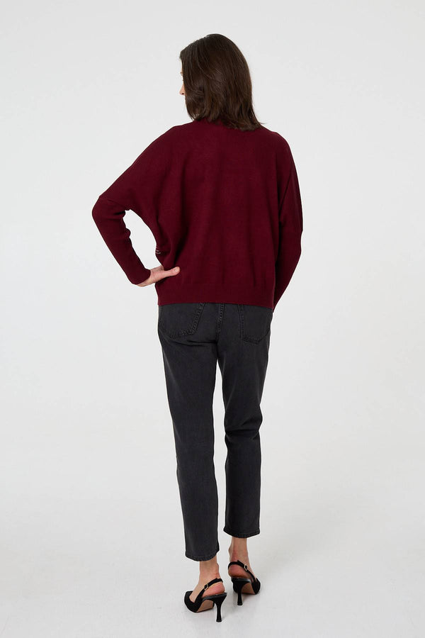 Red | Diamante Detail Batwing Sleeve Jumper