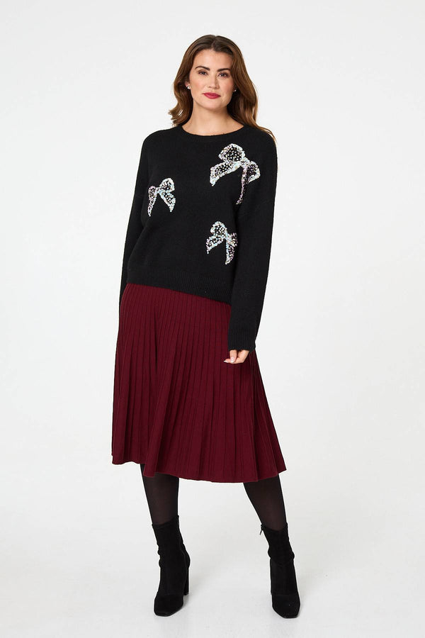 Black | Sequin Bow Detail Drop Shoulder Jumper