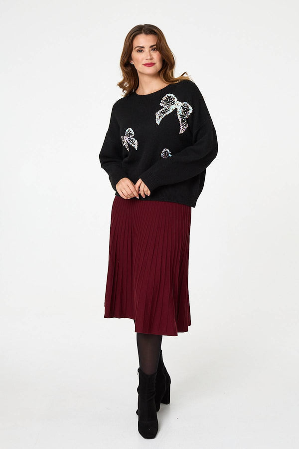 Black | Sequin Bow Detail Drop Shoulder Jumper