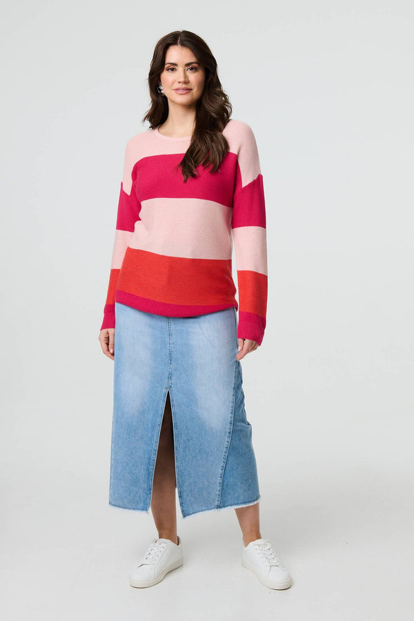 Pink | Striped Relaxed Knit Pullover