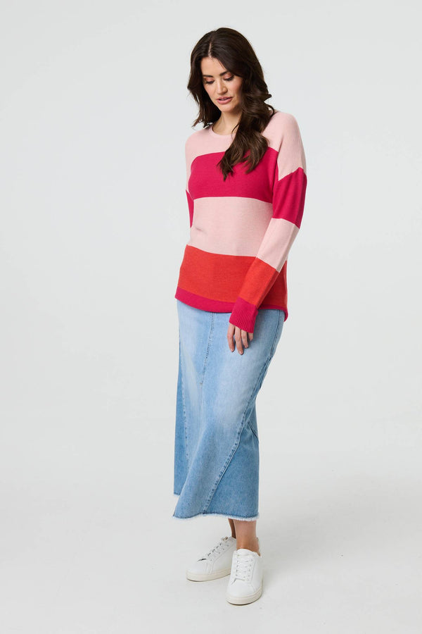 Pink | Striped Relaxed Knit Pullover