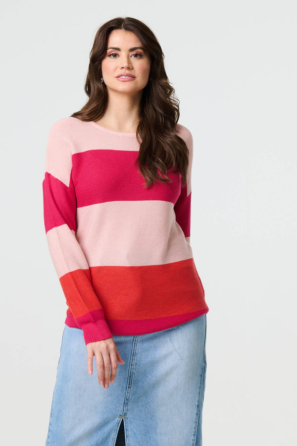 Pink | Striped Relaxed Knit Pullover