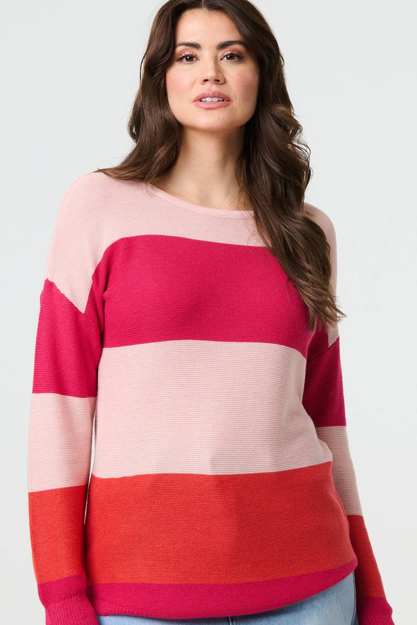 Pink | Striped Relaxed Knit Pullover