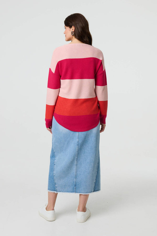 Pink | Striped Relaxed Knit Pullover