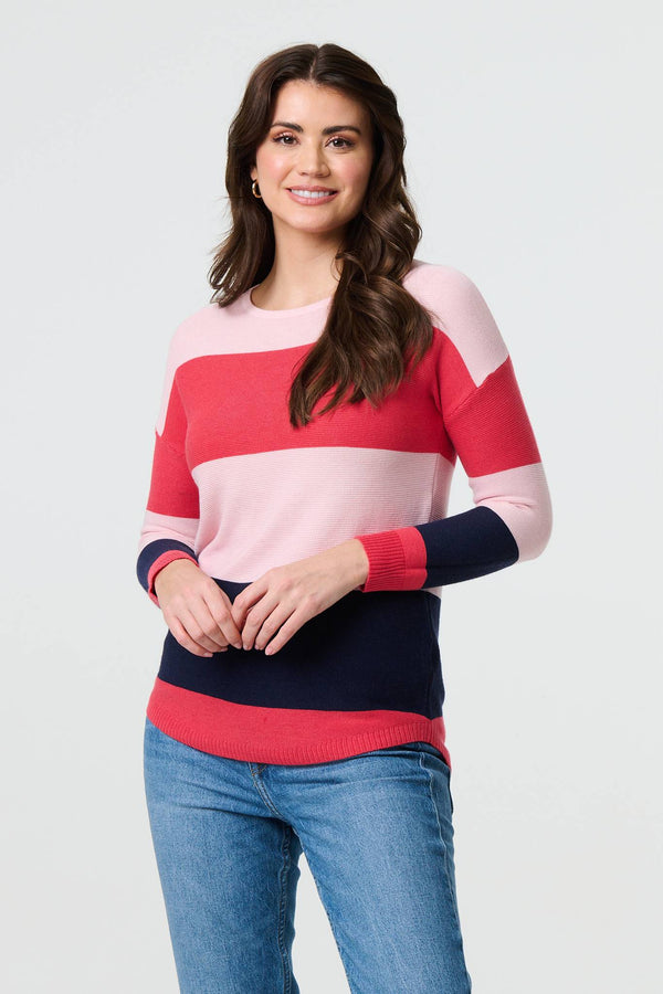 Navy | Striped Relaxed Knit Pullover