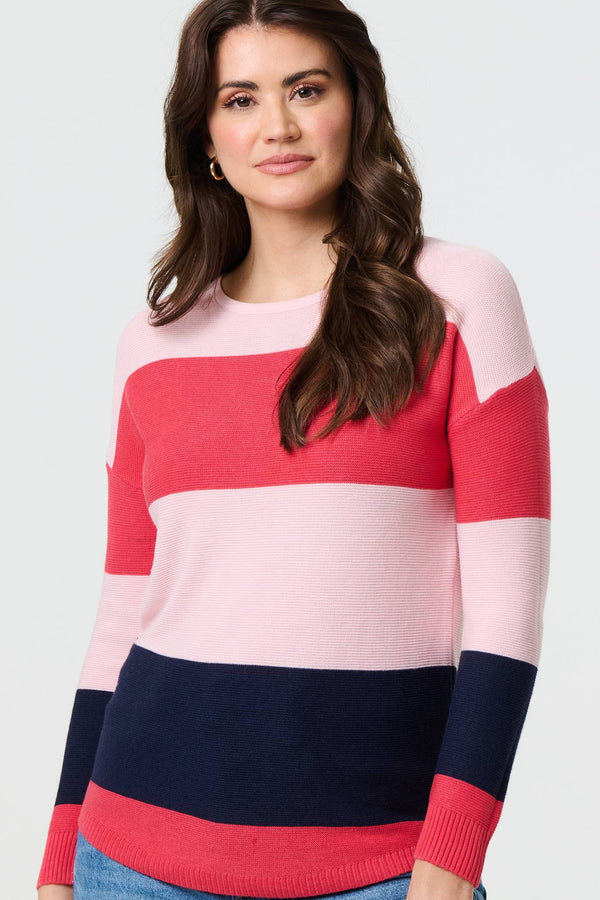 Navy | Striped Relaxed Knit Pullover
