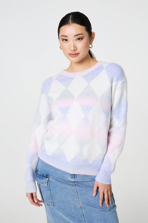Lilac | Printed Relaxed Fit Round Neck Jumper
