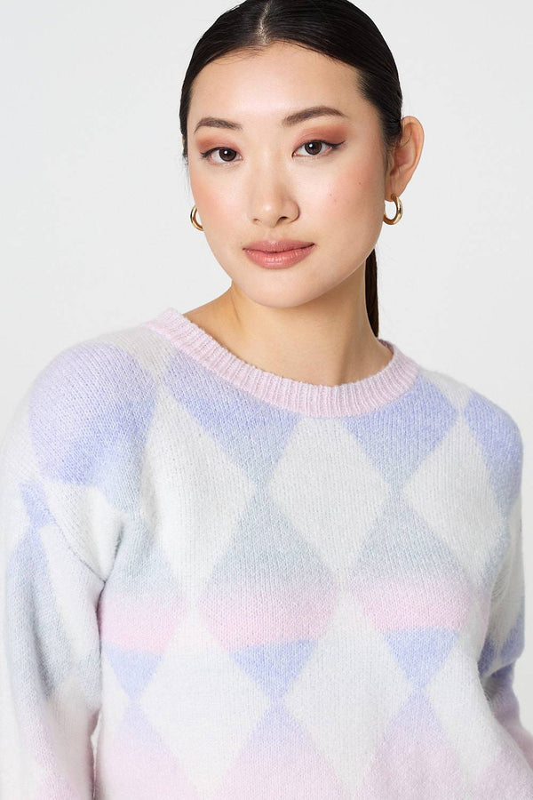 Lilac | Printed Relaxed Fit Round Neck Jumper