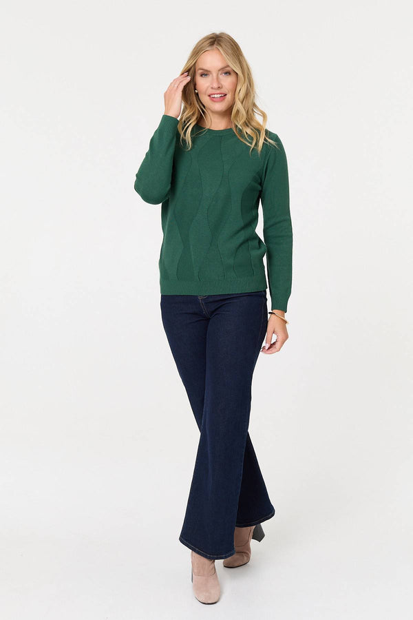 Green | Textured Long Sleeve Slim Knit Jumper