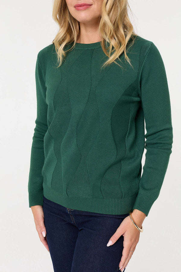 Green | Textured Long Sleeve Slim Knit Jumper