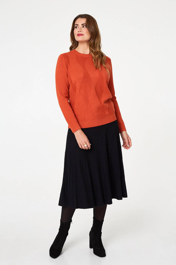 Orange | Textured Long Sleeve Slim Knit Jumper