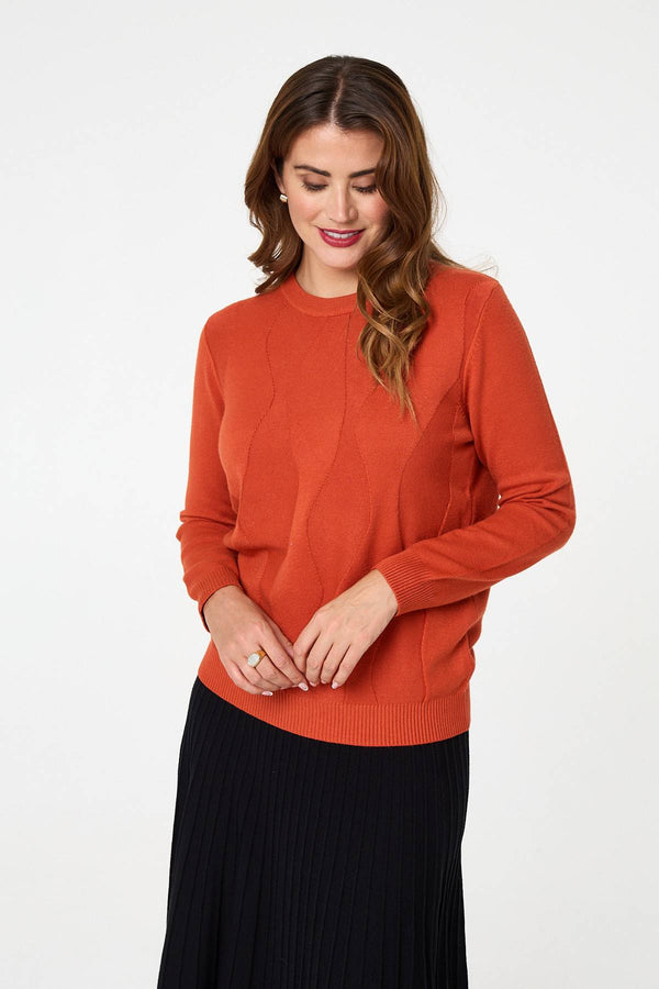 Orange | Textured Long Sleeve Slim Knit Jumper