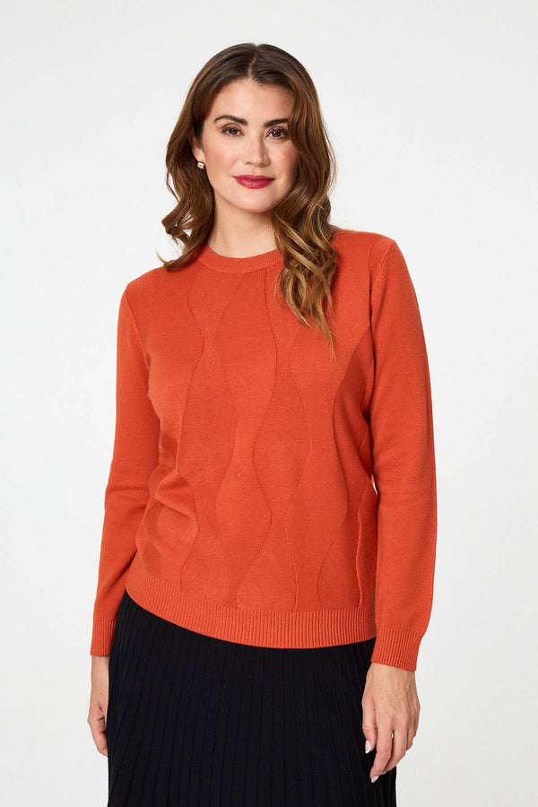 Orange | Textured Long Sleeve Slim Knit Jumper