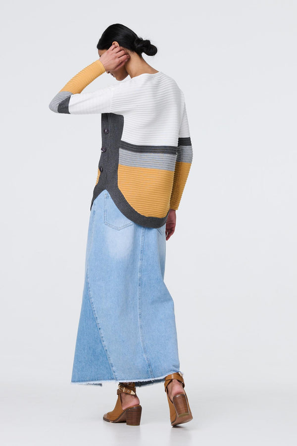 Mustard | Colour Block Zip Detail V-Neck Jumper