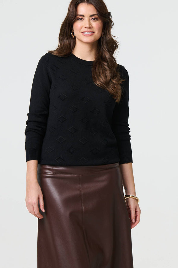 Black | Embroidered Texture Long Sleeve Jumper