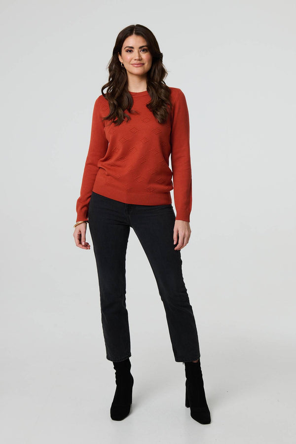 Orange | Embroidered Texture Long Sleeve Jumper
