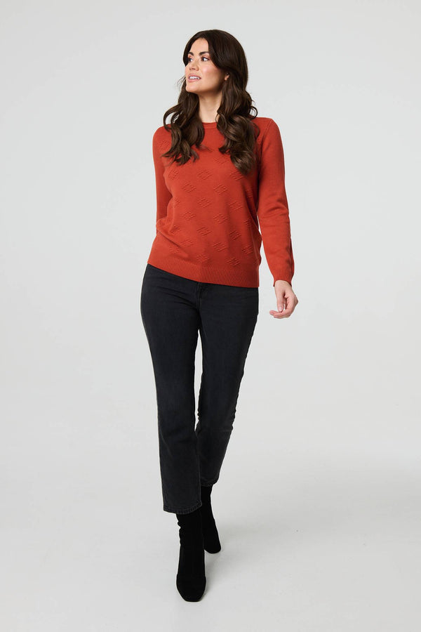 Orange | Embroidered Texture Long Sleeve Jumper