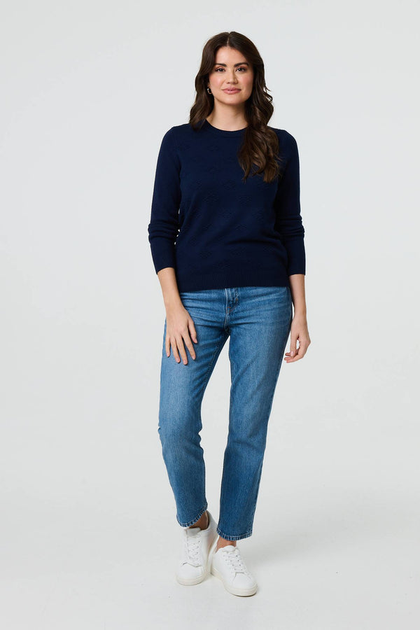 Navy | Embroidered Texture Long Sleeve Jumper
