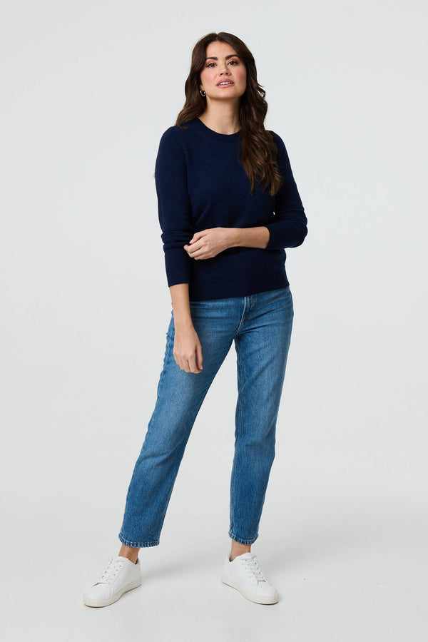 Navy | Embroidered Texture Long Sleeve Jumper